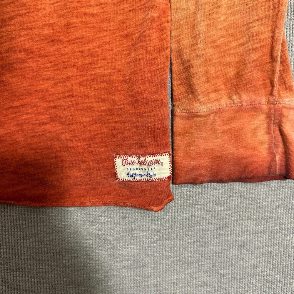 True Religion  Slub Acid Wash Long Sleeve Henley Shirt Orange Mens XL